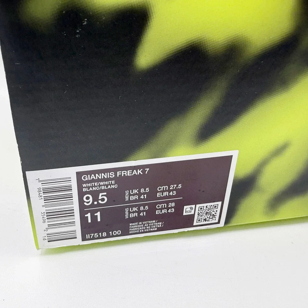 Nike Giannis Freak 7 Size 9.5 Mens White/White II7518-100, NEW